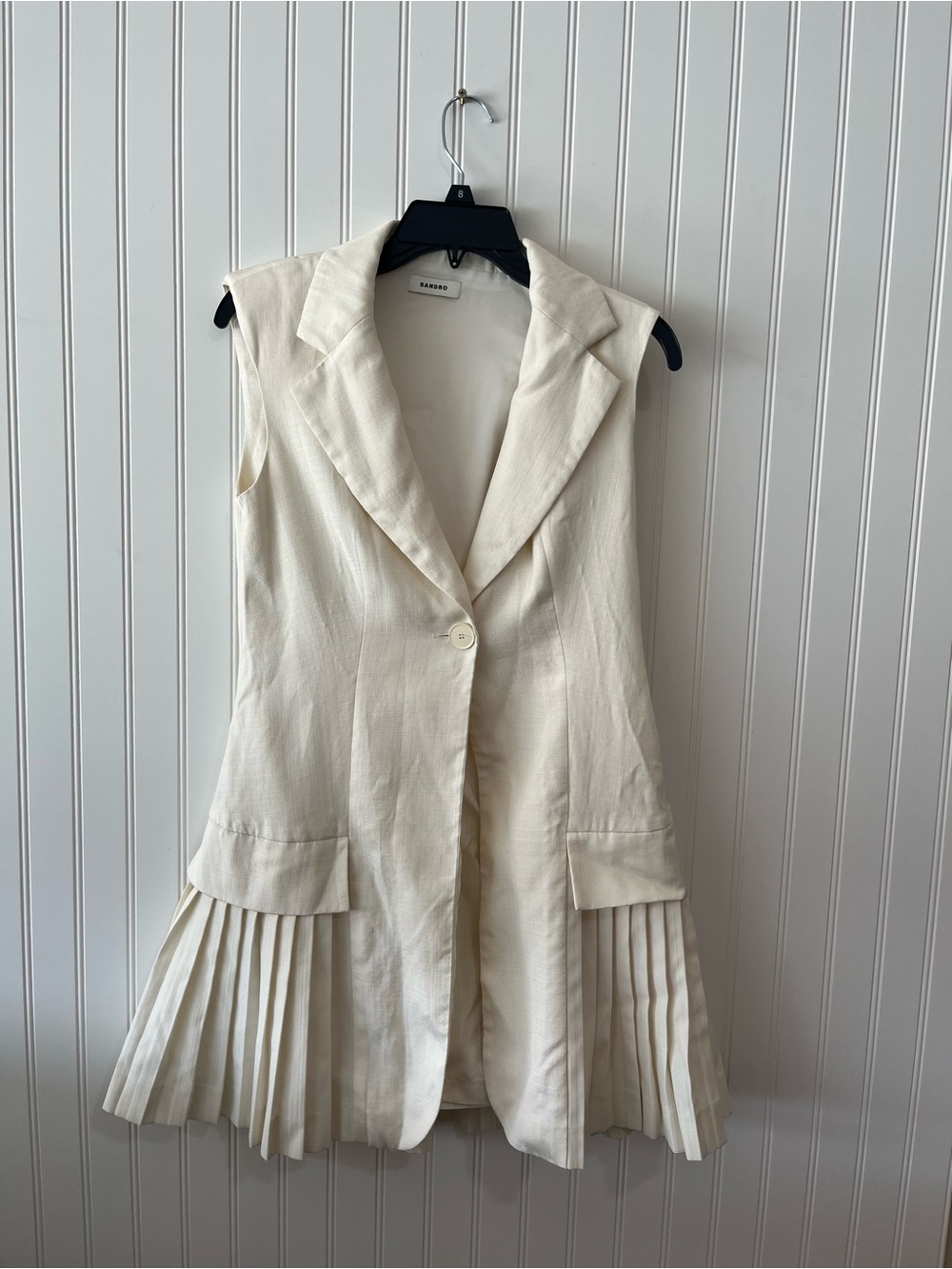 Sandro Cream Sleeveless Pleated Blazer Dress - Picture 6 of 9